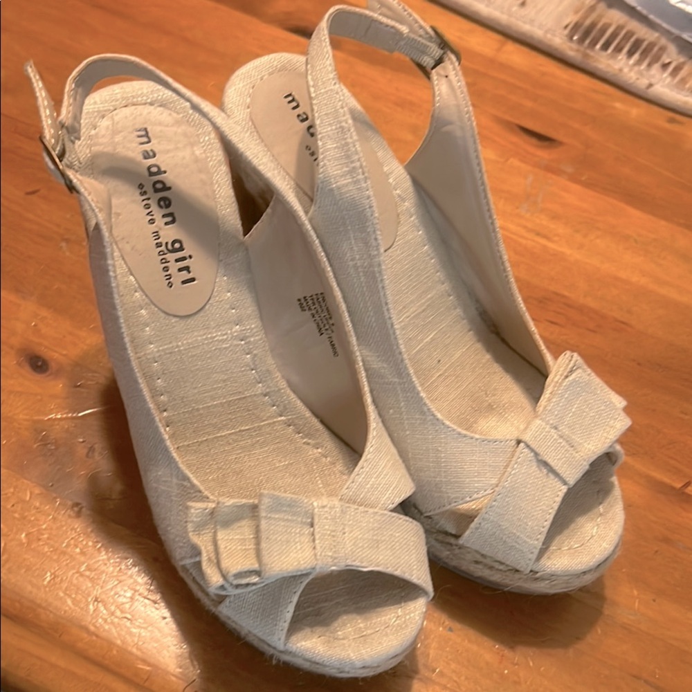Madden Girl Cream Wedge Slingback Sandals
